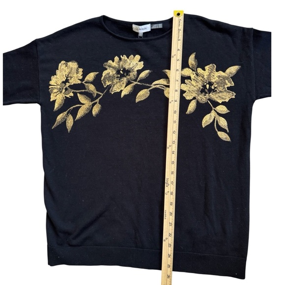 Calvin Klein Women's Black Sweater with Gold Floral Design - Picture 3 of 8